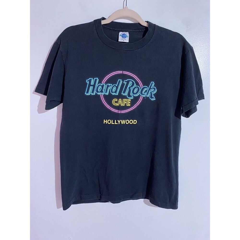 Vintage‎ Hard Rock Cafe T-shirt Womens M Black Hollywood Single Stitch Made USA